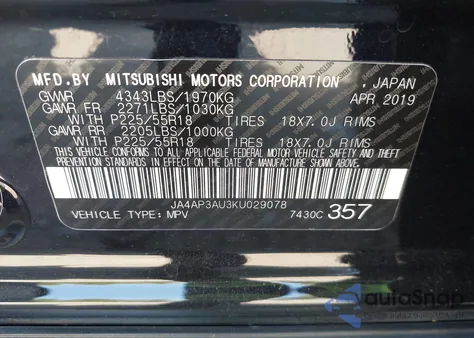 2019 Mitsubishi Outlander Sport 2.0 Es from USA, damaged, VIN JA4AP3AU3KU029078